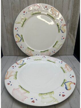 Vtg Stefani Farmhouse Animals Pig Sheep Cow 12.5" Dinner Plate Charger Set 2